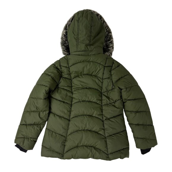 Green Winter Coat Puffer Jacket Faux Fur Removable Hood Sz 1X (Fits Like Large) - Picture 3 of 15